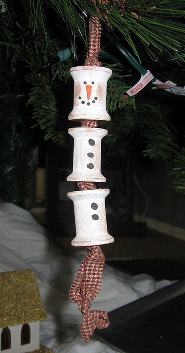 Wooden Spool Snowman Ornament.