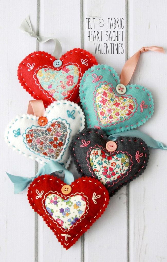 20+ DIY Valentine's Day Gift Ideas to Impress Your Loved One 3 Amazing Felt and fabric heart sachets.