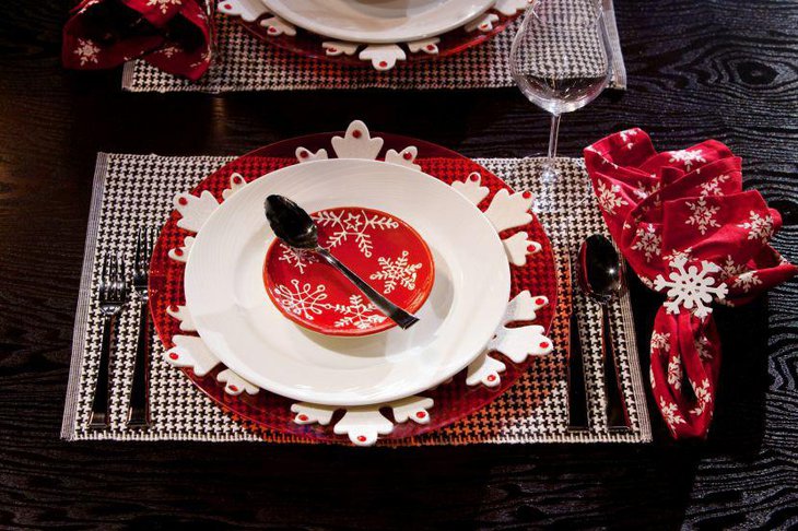 Beautiful Complete White and Red Place Setting.