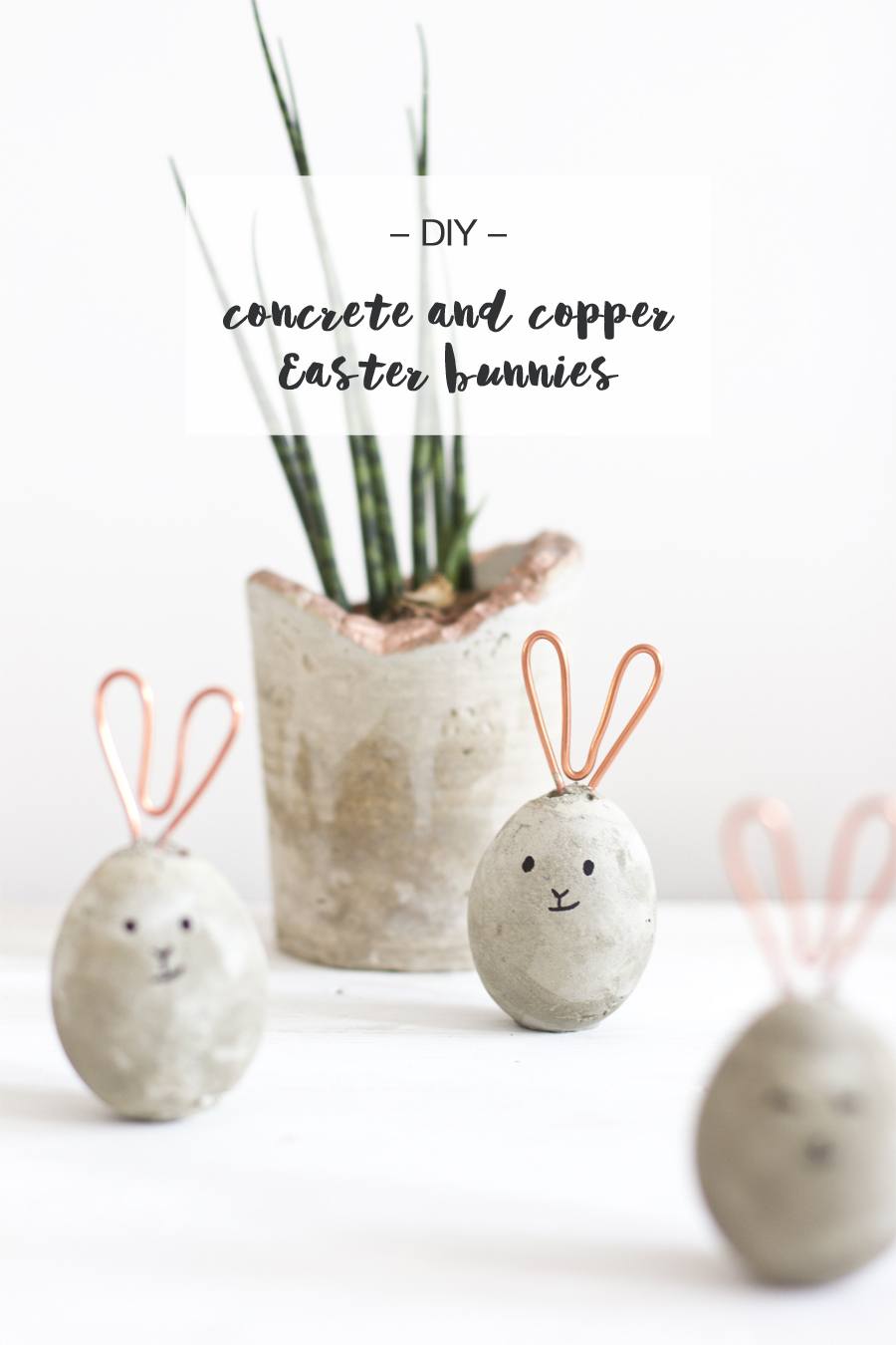 Copper and concrete Easter bunnies.