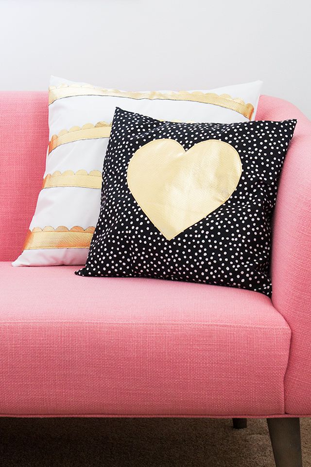 DIY Gold Leather Heart Pillow.