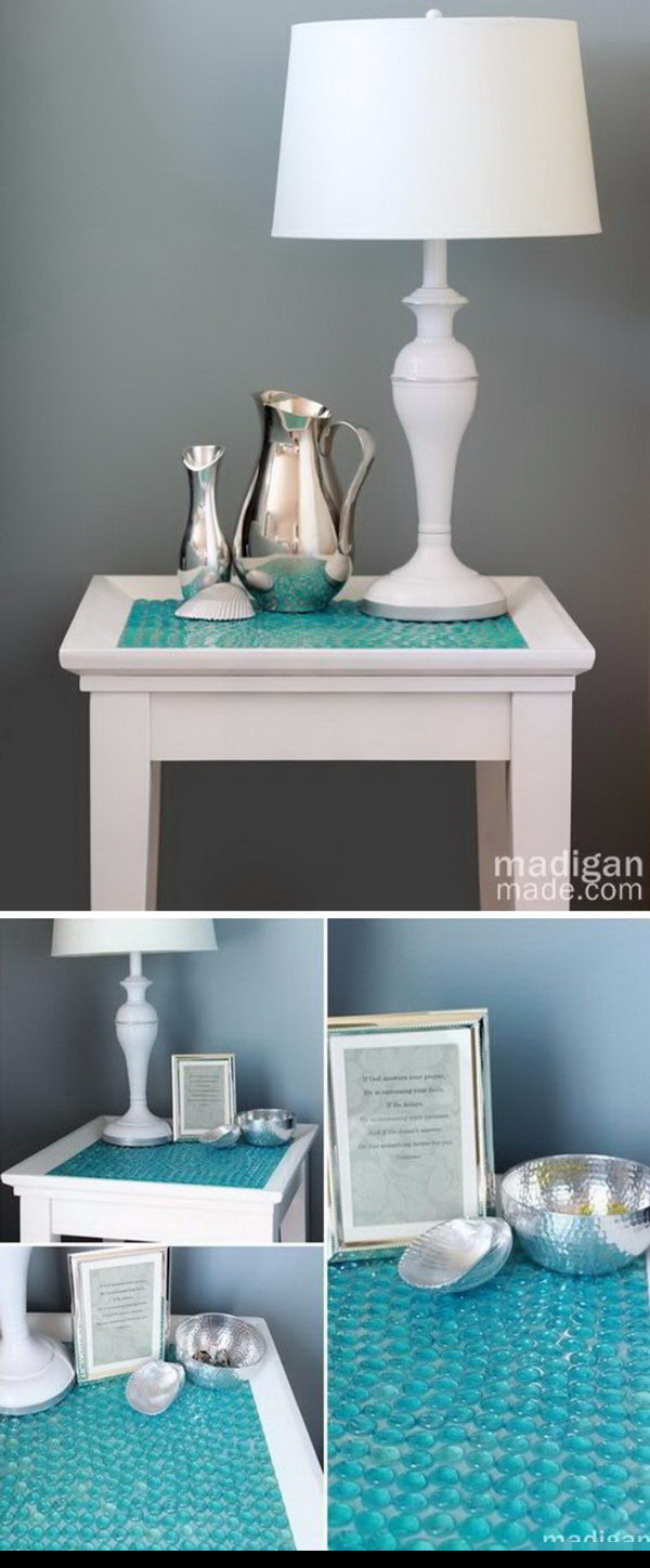 DIY Tile Table With Glass Gems.