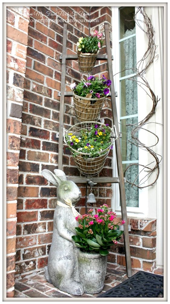 DIY Wire Basket Planters and Ladder Plant Stand.