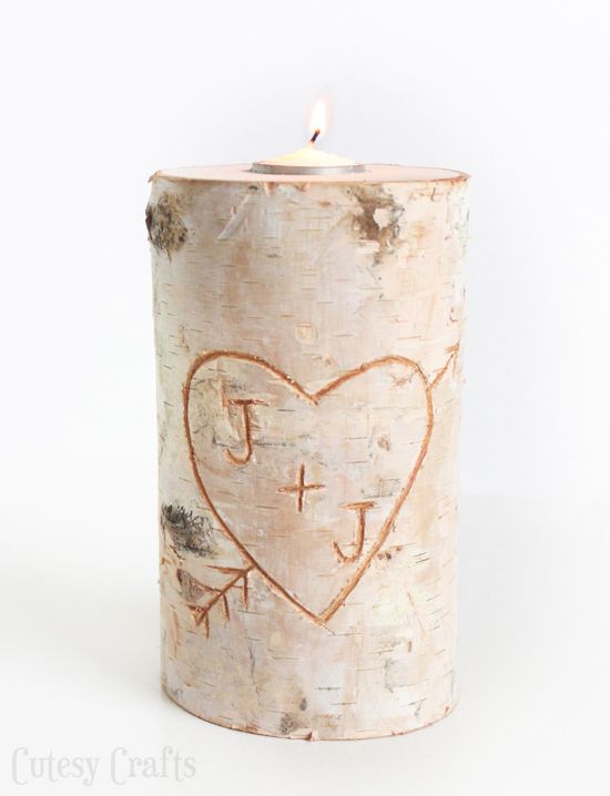 DIY birch candle holder tutorial from Cutesy Crafts