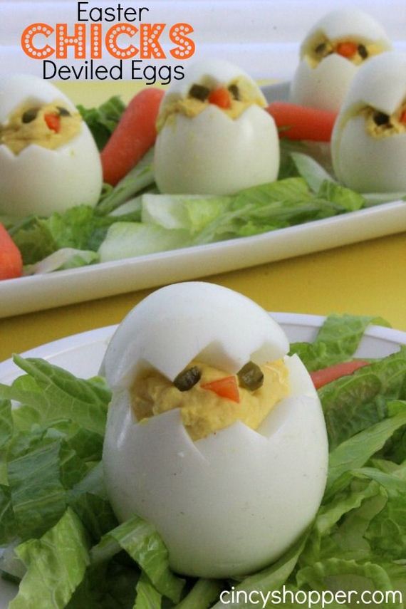 Easter Chicks Deviled Eggs.