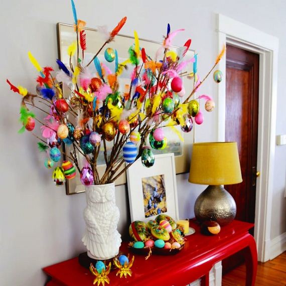 Easter tree with feathers.