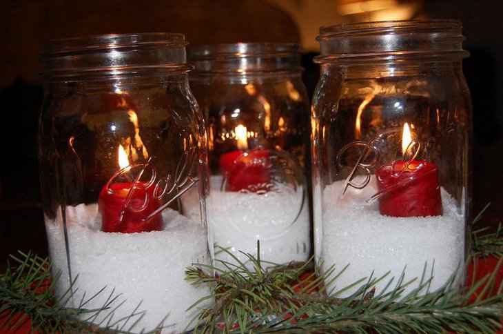Fake Snow and Candle Jars.