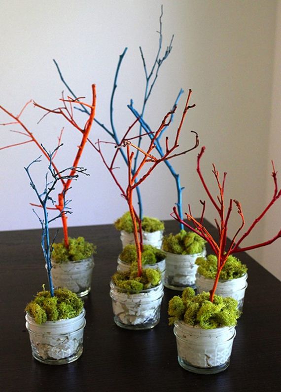 Mini spray painted Easter trees.