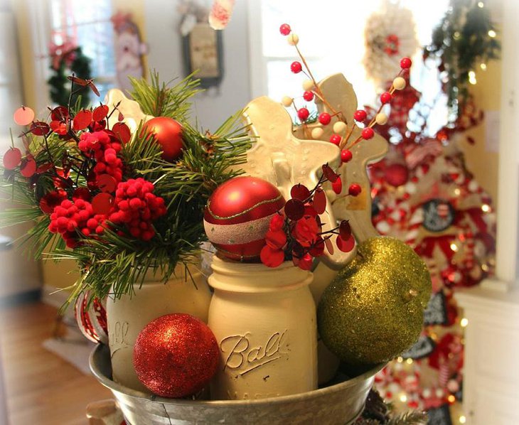 Painted Jars with Christmas Décor.