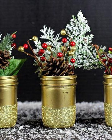 Painted and Glittered Flower Jars.