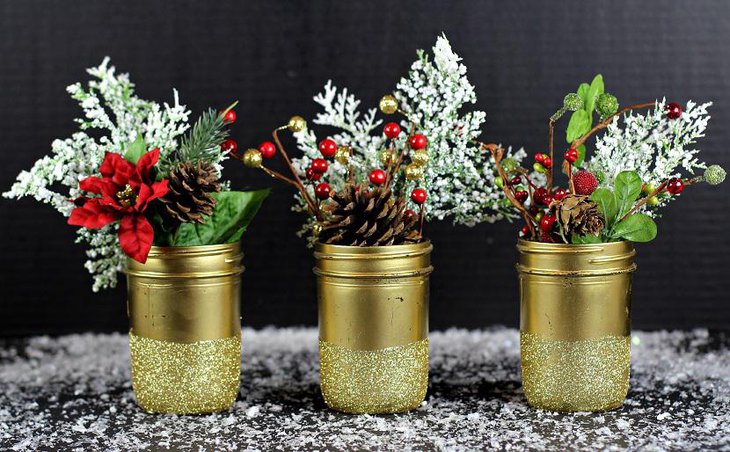 Painted and Glittered Flower Jars.