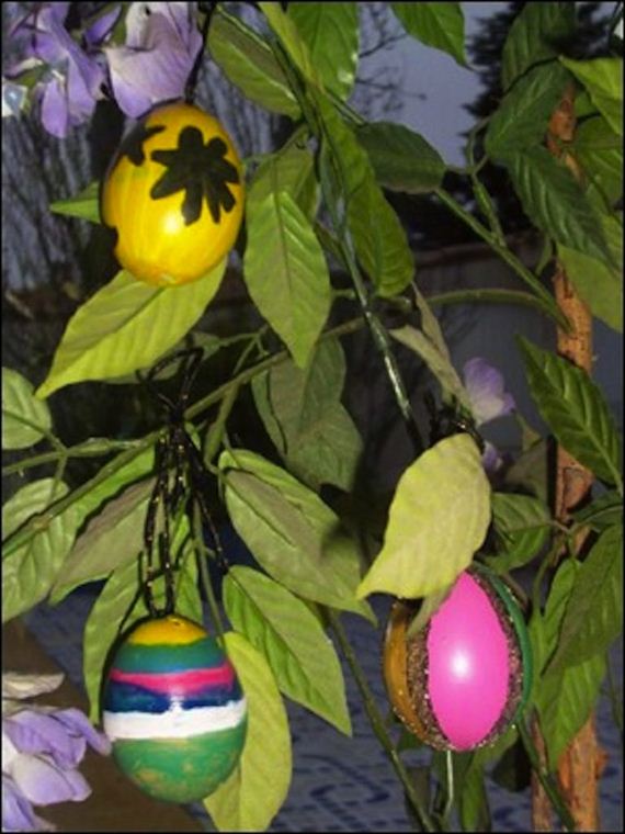 Painted plastic Easter eggs.