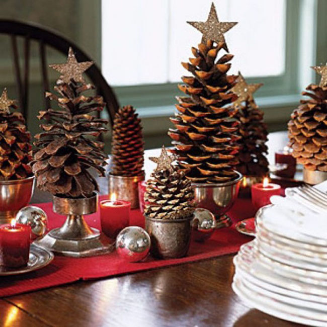Pinecones can work as well new year table decor also.