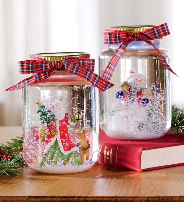 Snowman and Santa Mason Jar Snow Globes.