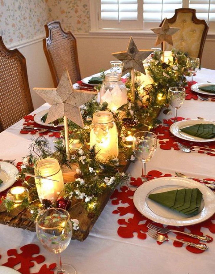 Wonderful Christmas Tablescape with Frosted Mason Jars.