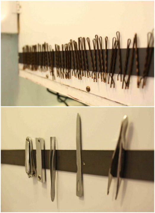 DIY Magnetic Strip in Bathroom.