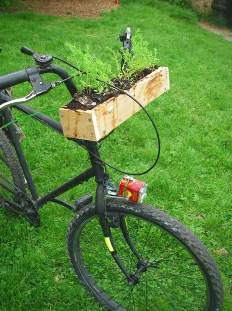 Rusted Mountain Bike with Wooden Planter.