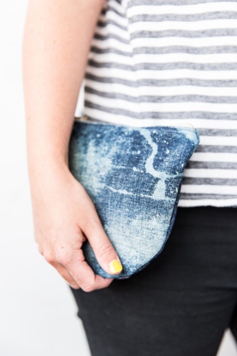 A bleached denim clutch. Charming DIY Mothers Day Gift Ideas