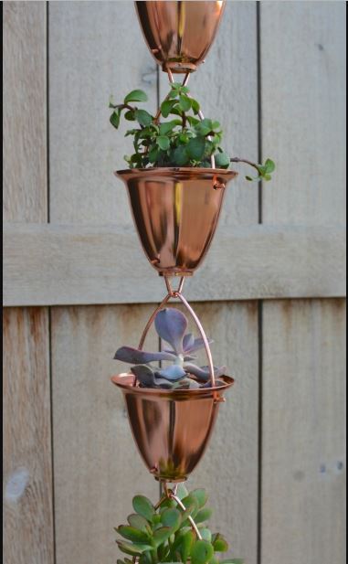 Amazing Copper Rain Chain Succulent Planter.