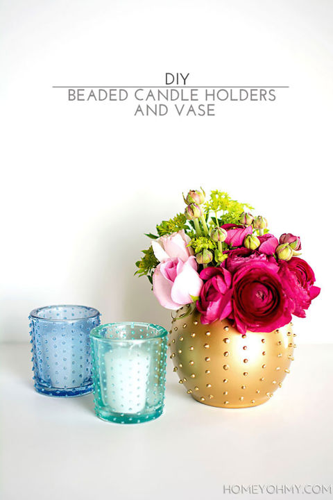 Beaded Candle Holders and Vase.