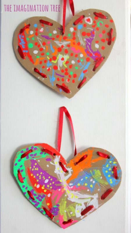Cardboard Lacing Hearts Valentine’s Day Heart Shaped Crafts