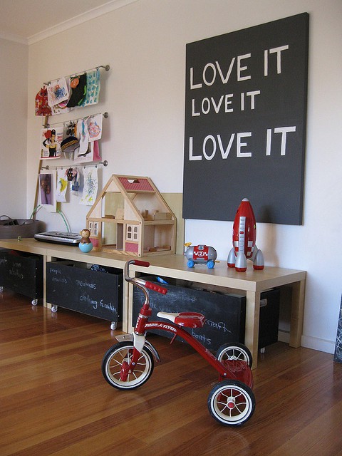 Chalkboard rolling bins.