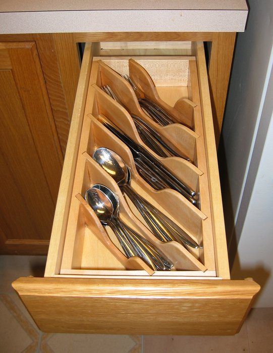 Creative DIY Cutlery Drawers With Angled Drawer Dividers.