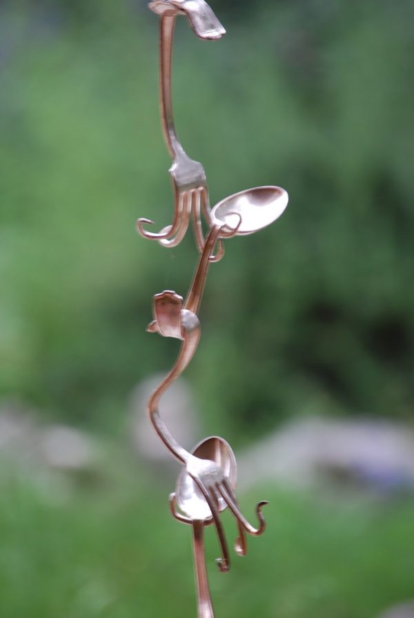 DIY idea involves making a rain chain with forks and spoons.