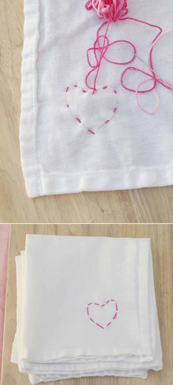 Embroidered Heart Napkins.