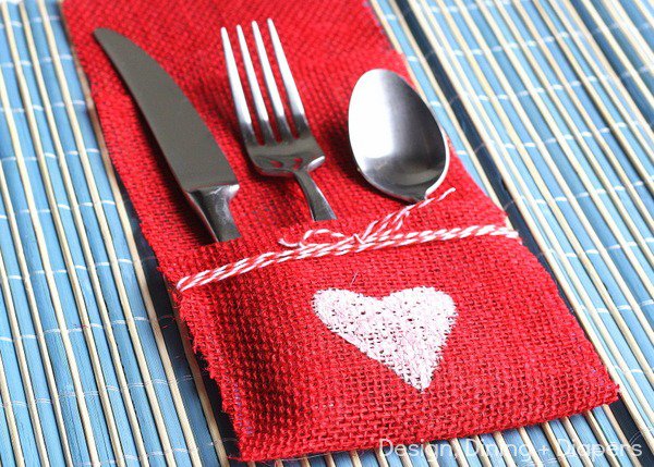 Fancy DIY Burlap Utensil Holder.