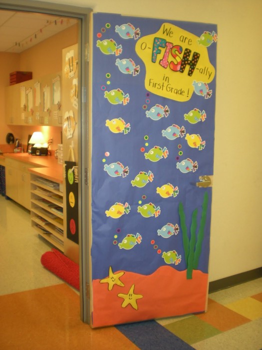Fish decorated on the class door.
