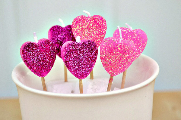 Glittery Heart Candles.