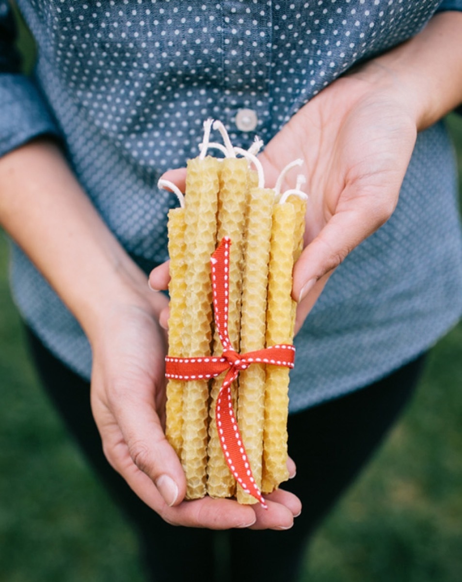 Handmade beeswax candles.