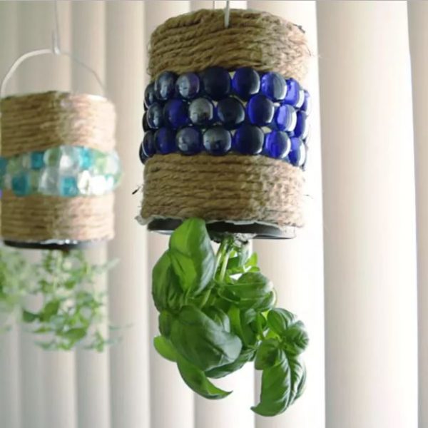 Hanging Garden made with old coffee Cans.