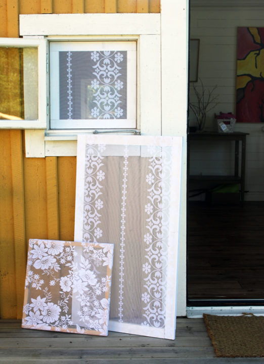 Lace Covered Window Screens.