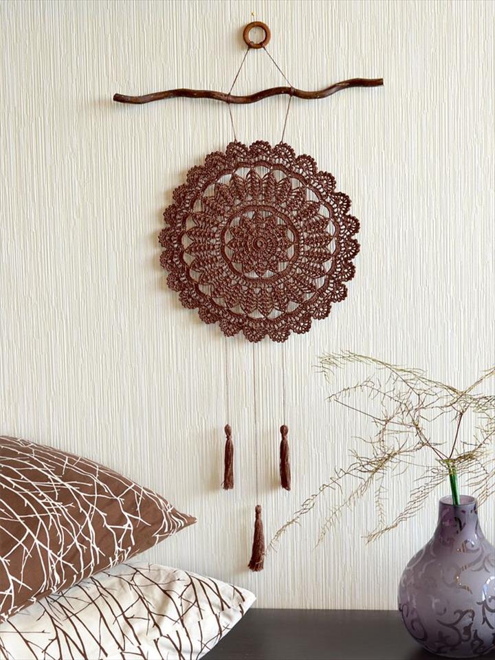 Large Crochet Brown Dream Catcher.