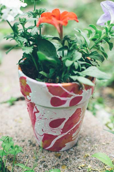 Nail Polish Marbled DIY Planters.