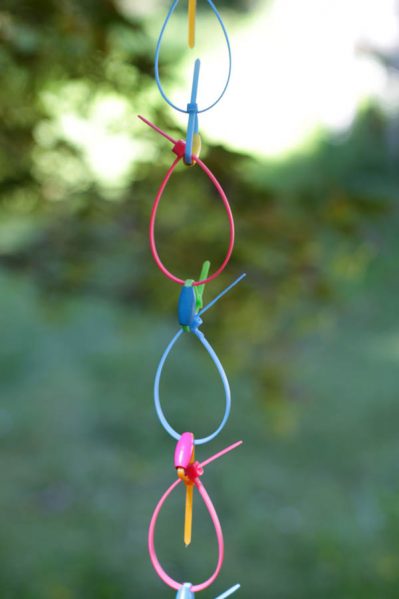 Neon Zip ties and wooden beads.