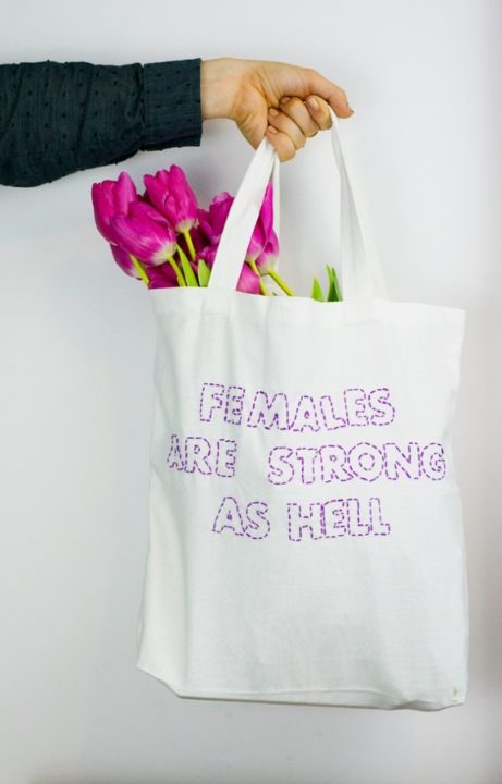 Stitched Text Tote Bag.
