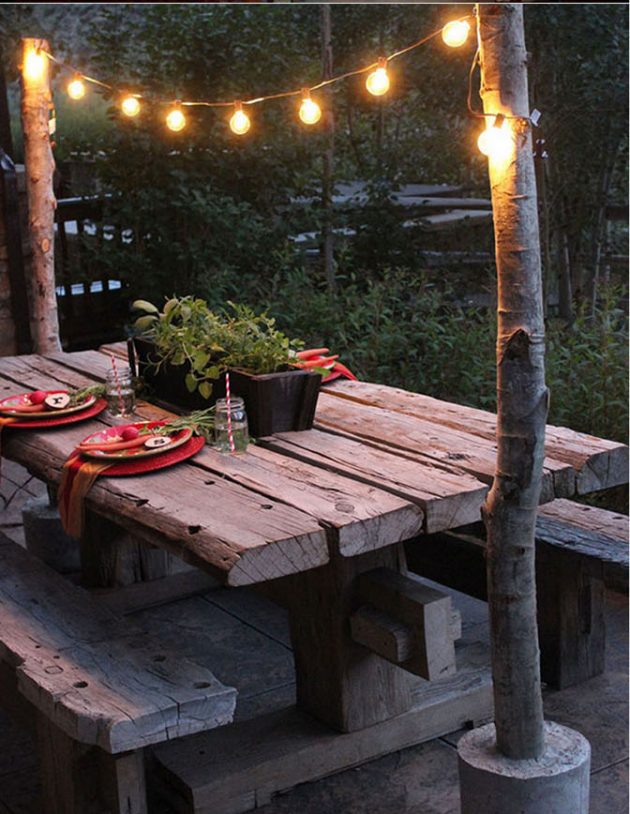 String Light Poles with Concrete Bases.