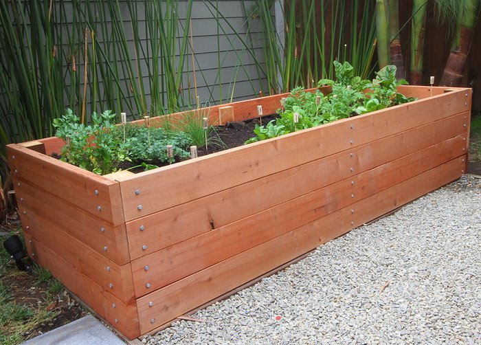 This redwood raised garden is gorgeous.