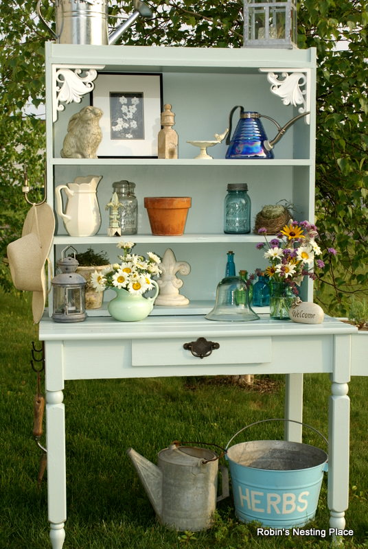 Up-cycled desk and old bookcase.