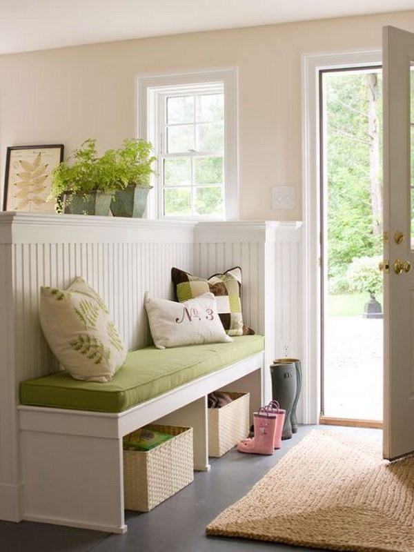 A Neat Way to Make a Foyer with the White Wood Work.