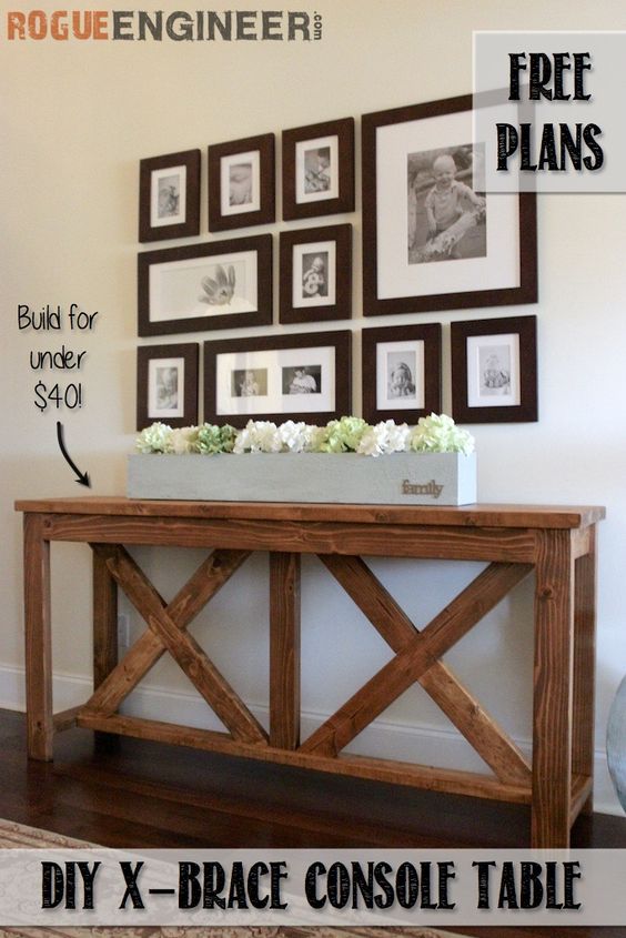 DIY X-Brace Entryway Console Table.