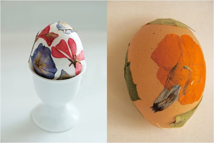 Easter Eggs with Pressed Flowers.
