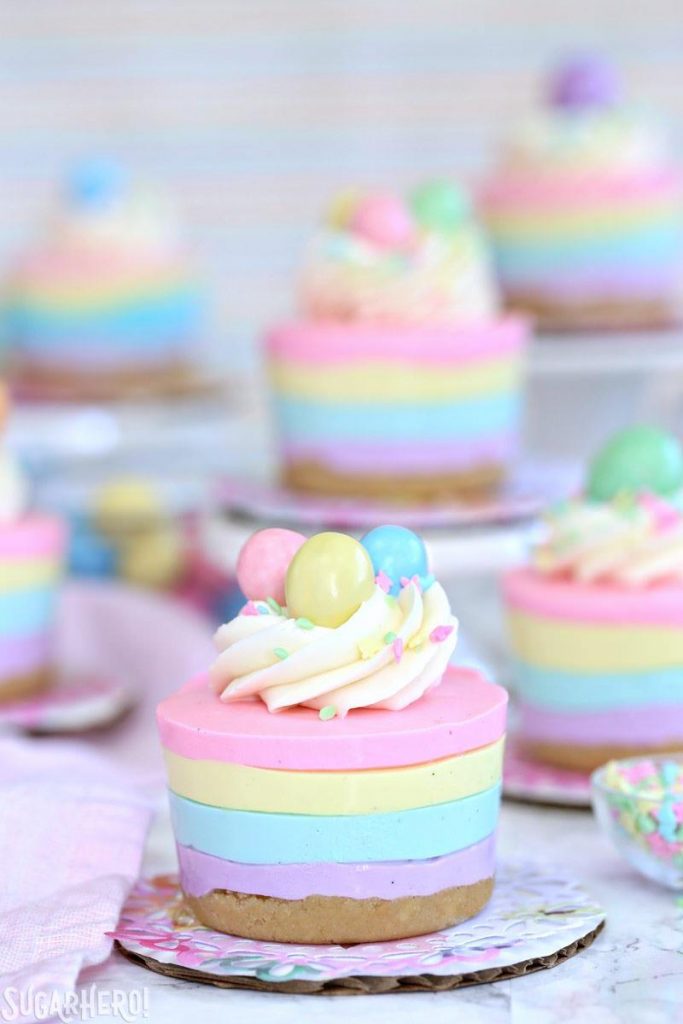 Easter No-Bake Mini Cheesecakes.