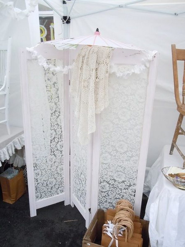 Folding Screen With Lace Room Divider.