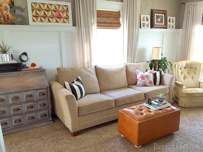 Leather Upholstered Storage Ottoman.