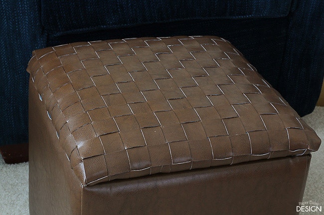 Woven Leather Ottoman.