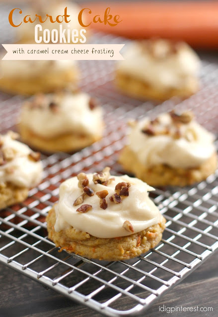 Carrot Cake Cookies with Caramel Cream Cheese Frosting.